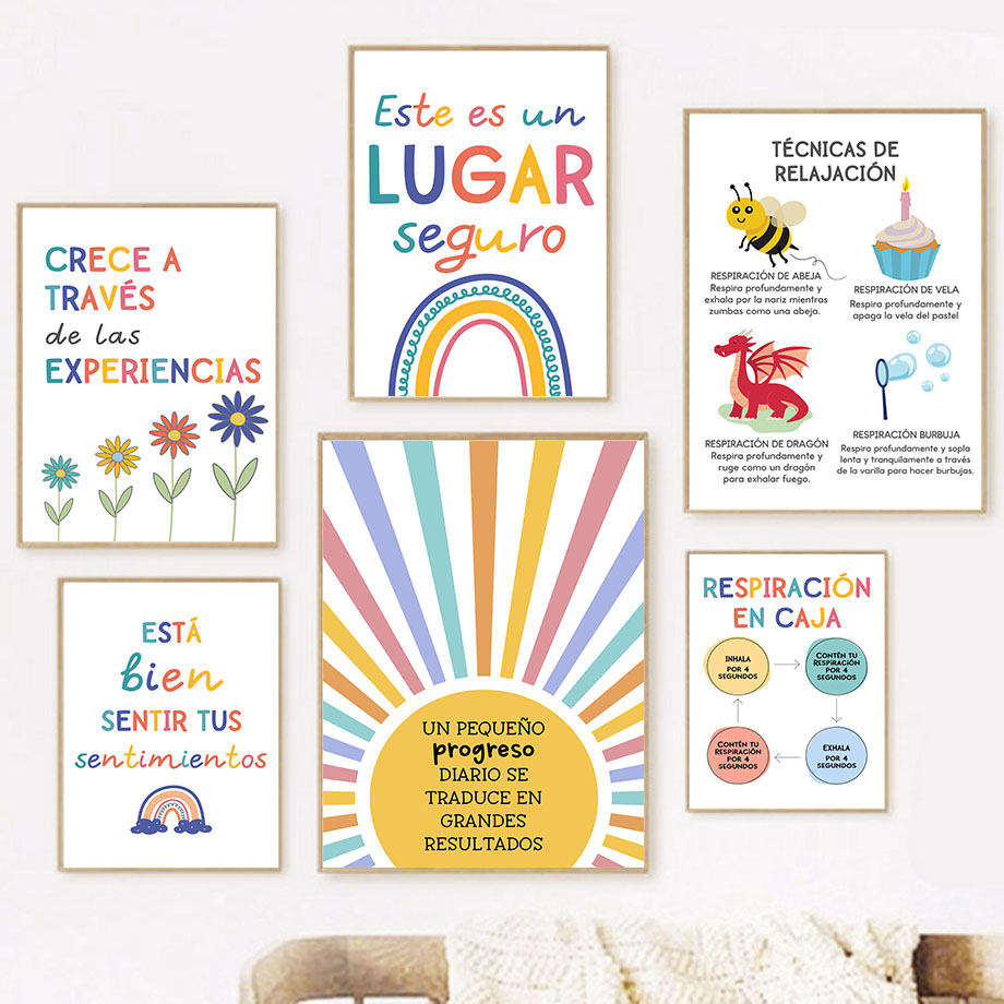 Kids Education Picture - Educação espanhola lema arco-íris sol arte
