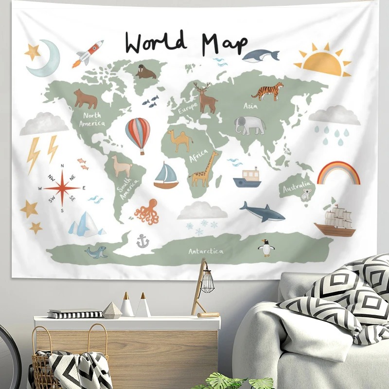 Tapeçaria de Mapa Mundial de A - Kids Education Background avaliação e preço